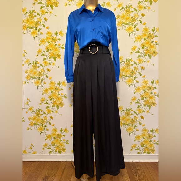 NWT Black high waisted belted Wide Leg trousers size M - Picture 4 of 13